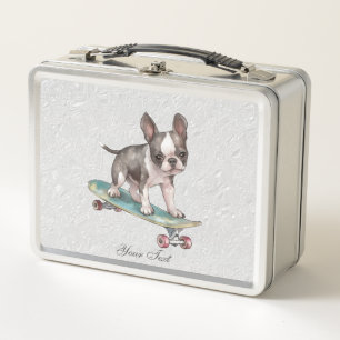 Watercolor Boston Terrier Caja de almuerzo Metaliz