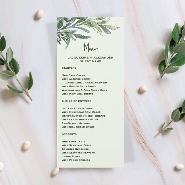 Watercolor Botanical Wedding Menu with Guest Name (Subido por el creador)