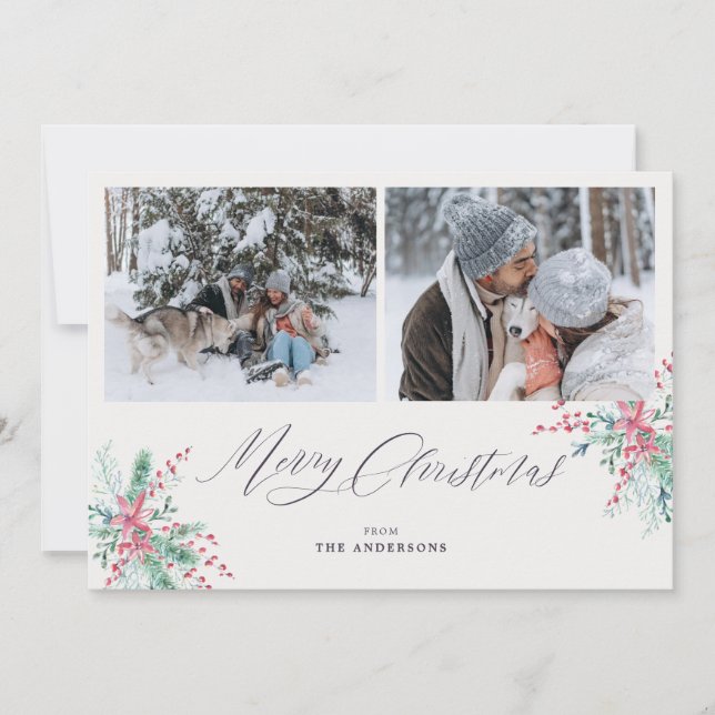 Watercolor Botánico 2 Fotos Feliz Navidad (Anverso)