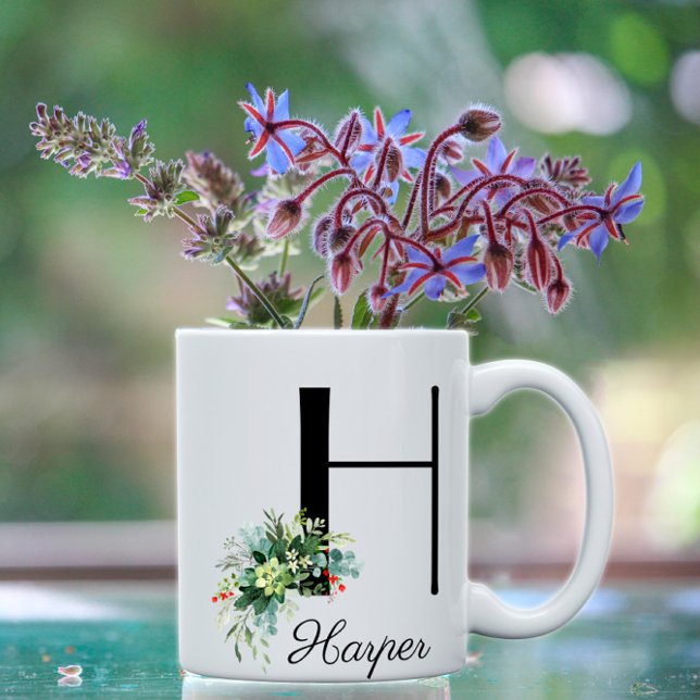 Watercolor botánico inicial H taza de café (Subido por el creador)