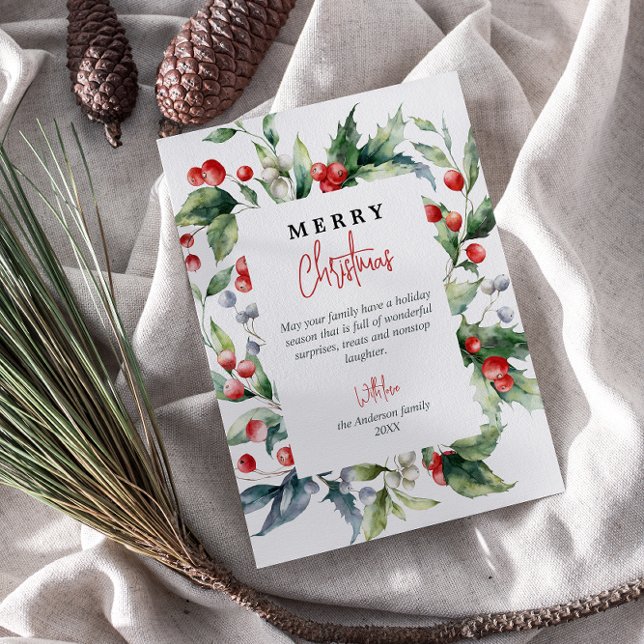 Watercolor Botánico Rojo Berries Feliz Navidad (Subido por el creador)