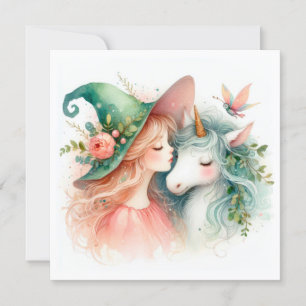 Watercolor Bruja Unicorn Fantasy Art Magic Cita