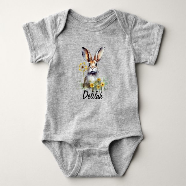 Watercolor Bunny Dandelion Baby Jersey Bodysuit (Anverso)