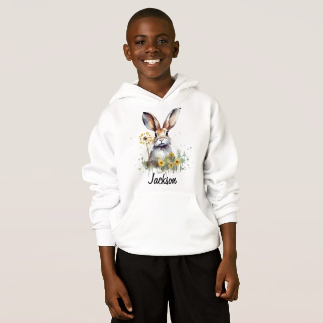 Watercolor Bunny Dandelion Kids Pullover Hoodie (Anverso completo)
