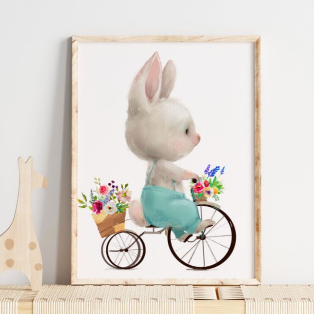 Watercolor Bunny Flower Bicycle | Impresión de par (Subido por el creador)