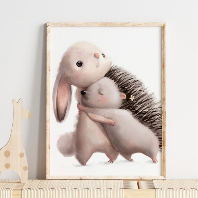 Watercolor Bunny Hedgehog Hugs | Impresión de pare (Subido por el creador)