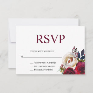Watercolor Burgundy Merlot Boda Floral RSVP