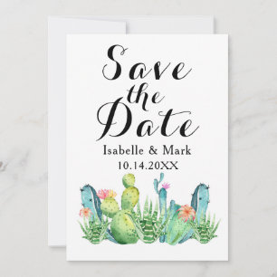 Watercolor Cactus Wedding Guardar La Tarjeta De Fe