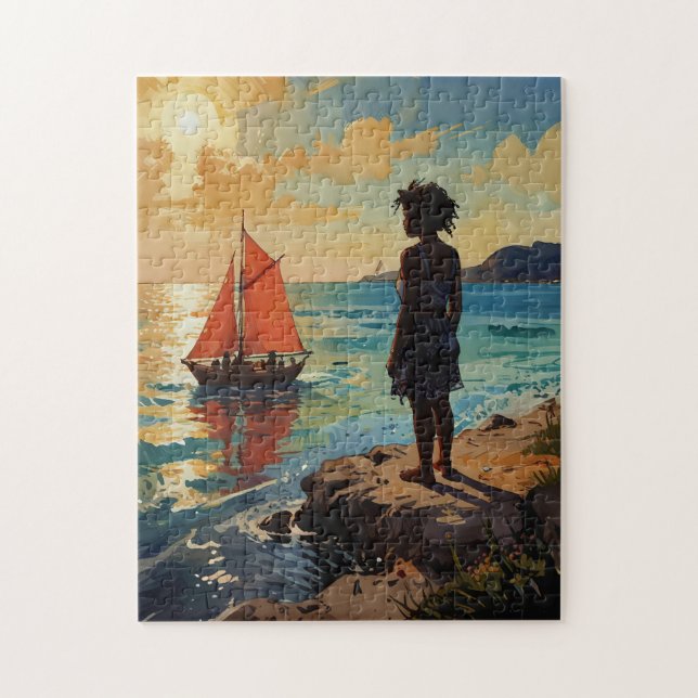 Watercolor Caribbean Beach Puzzle Tropical Jigsaw (Vertical)