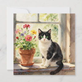 Watercolor Cat and Flower Themed Blank