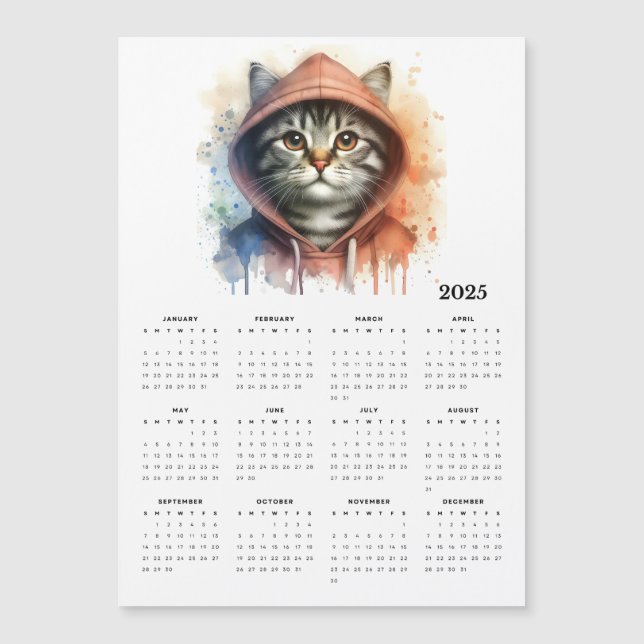 Watercolor Cat en el calendario Hoodie Splash Art  (Anverso)
