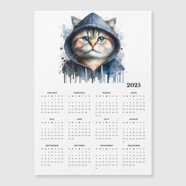 Watercolor Cat en el calendario Hoodie Splash Art  (Anverso)