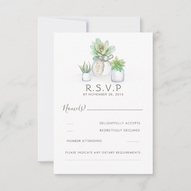 Watercolor Celadon Succulent Wedding RSVP (Anverso)