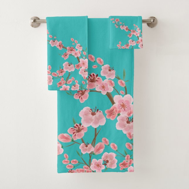 Watercolor Cherry Blossom Bath Towel Set (In situ)