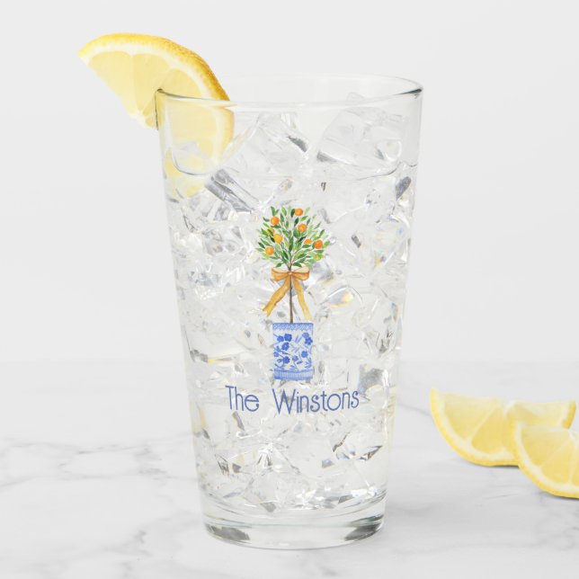 Watercolor Chinoiserie Naranja Tree Topiary (Anverso (hielo))