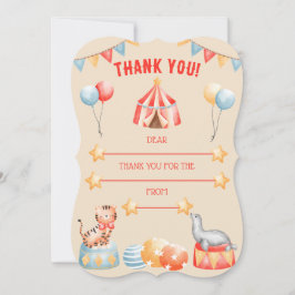 Watercolor Circus Animals Birthday Gracias Tarjeta
