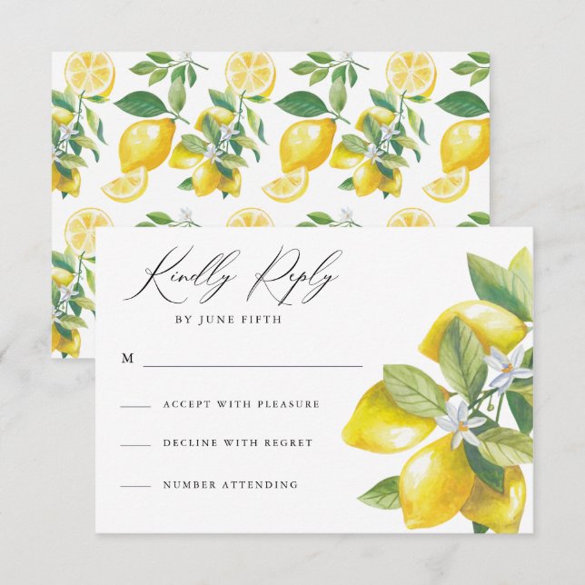 Watercolor Citrus Lemon Wedding RSVP (Anverso / Reverso)
