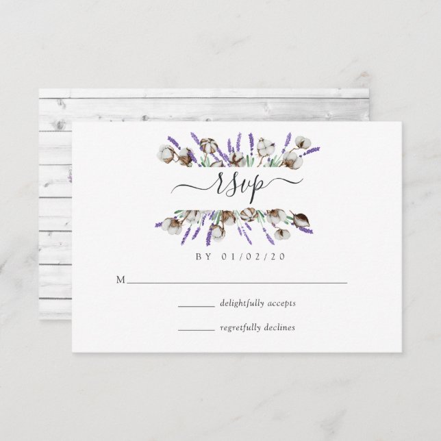 Watercolor Cotton Lavender Country Wedding RSVP Ca (Anverso / Reverso)