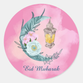 Watercolor Crescent Eid Mubarak Pegatina rosa
