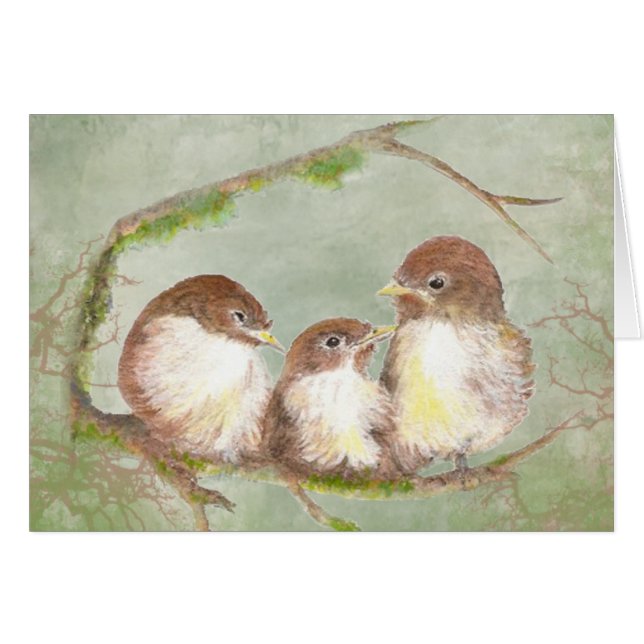 Watercolor Cudddling Sparrow Bird (Anverso (Horizontal))