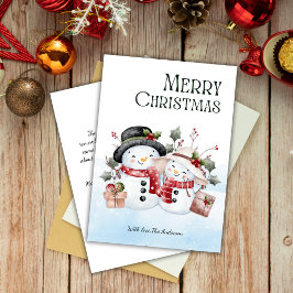 Watercolor Cute Snowman Couple Feliz Navidad