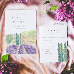 Watercolor Cypress Trees Wedding RSVP