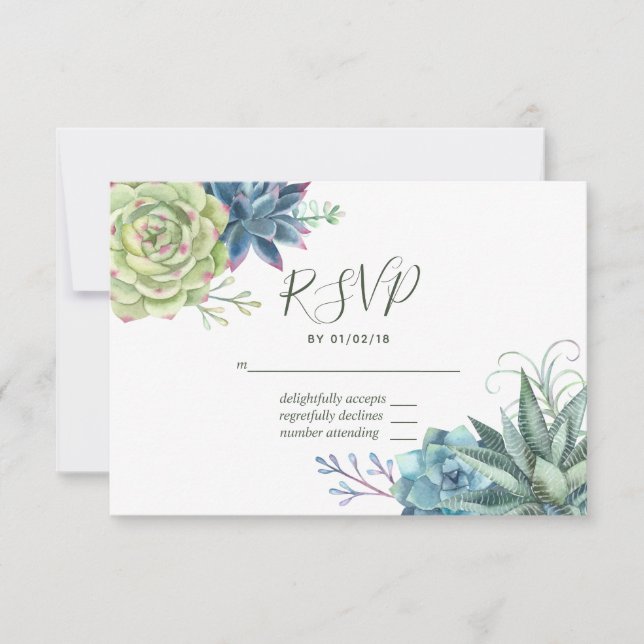 Watercolor Deert Cactus Succulents Wedding RSVP (Anverso)