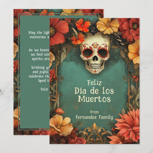 💀 Watercolor Día de Muertos tarjeta de saludo (Anverso / Reverso)