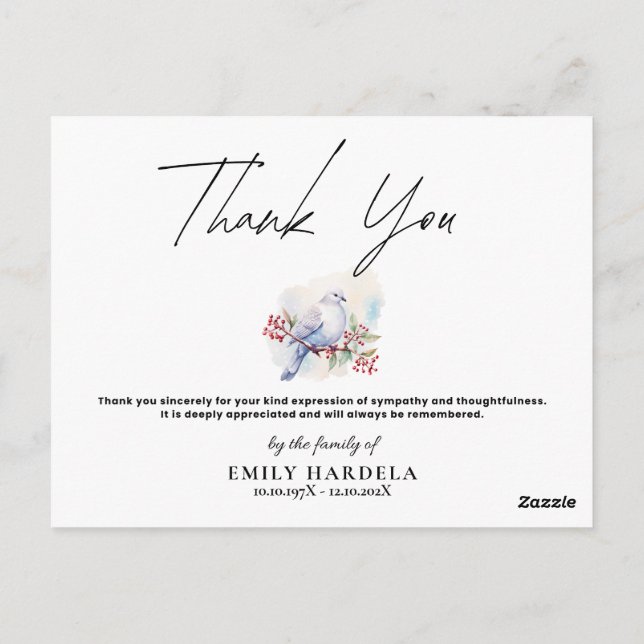 Watercolor Dove Simple Script Funicular Tarjeta de (Reverso)