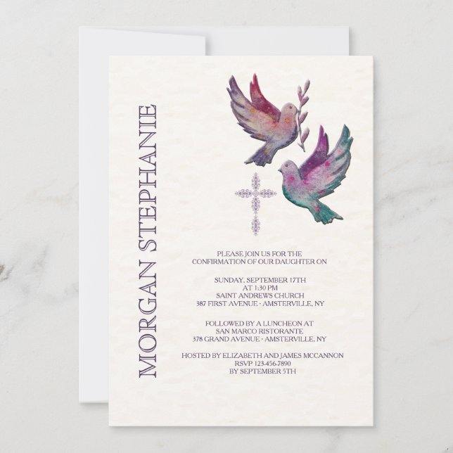 Watercolor Doves Invitación religiosa (Anverso)