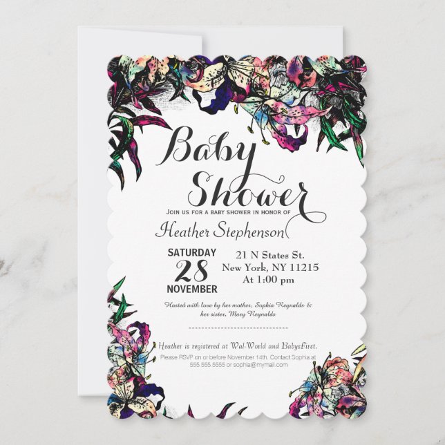 Watercolor Dragon Lilies Baby Shower Invitaciones (Anverso)