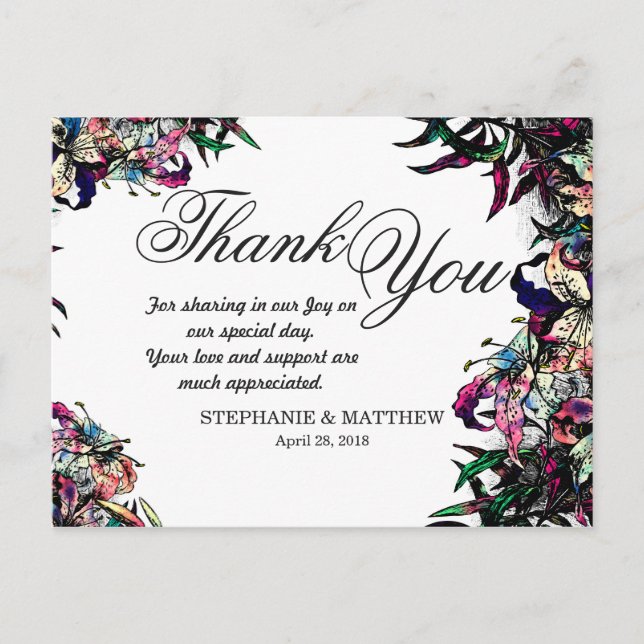 Watercolor Dragon Lilies Gracias Postales (Anverso)