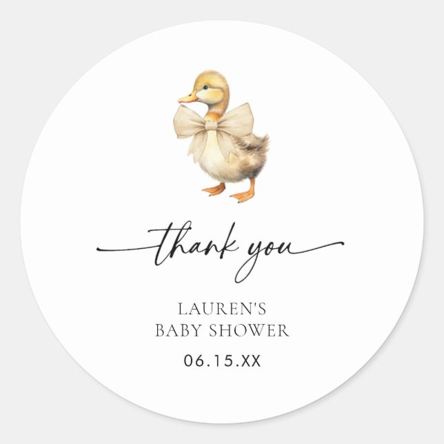 Watercolor Duck Baby Shower Gracias Pegatina (Anverso)