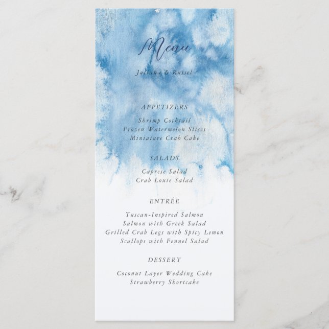 Watercolor Dusty Blue Winter Wedding Menu (Anverso)
