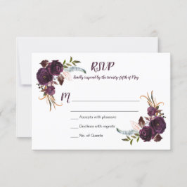 Watercolor Eggplant Rosas púrpura Floral Boho RSVP