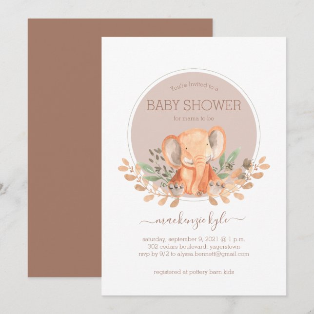 Watercolor Elephant Boho Safari Baby Shower (Anverso / Reverso)