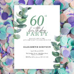 Watercolor eucalipto 60ª Invitación por cumpleaños<br><div class="desc">¡El tema es la fiesta de cumpleaños de verano perfecta! Un eucalipto acuarela sale.</div>