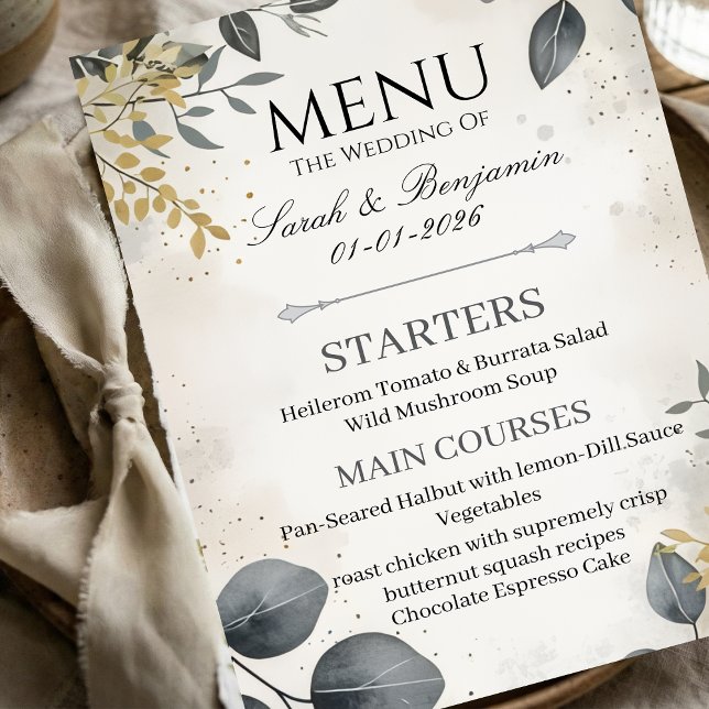 Watercolor Eucalyptus | Elegant Wedding Menu (Subido por el creador)