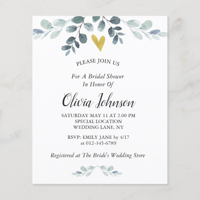 Watercolor Eucalyptus Greenery Bridal Shower Flyer (Frente)