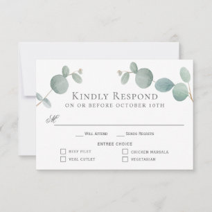 Watercolor Eucalyptus Greenery RSVP con 4 árboles