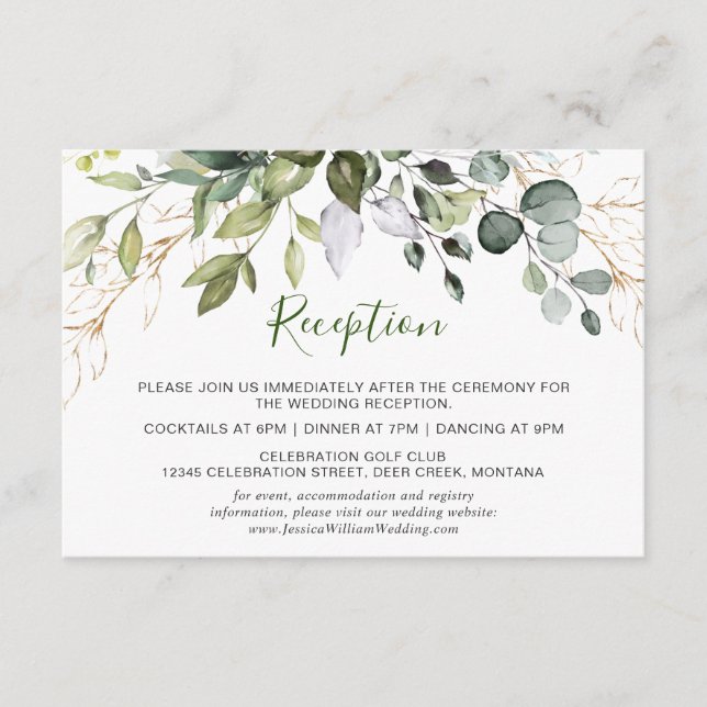 Watercolor Eucalyptus Greenery Wedding Recepción (Anverso)