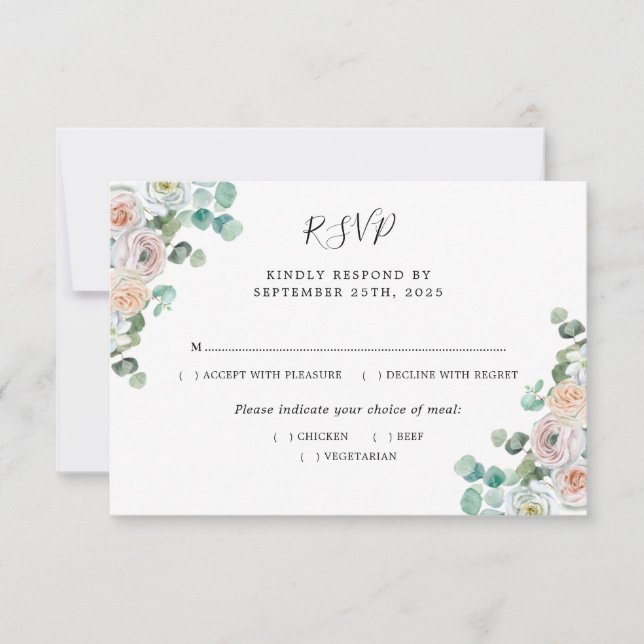 Watercolor Eucalyptus Rosas Boda Botánica RSVP (Anverso)
