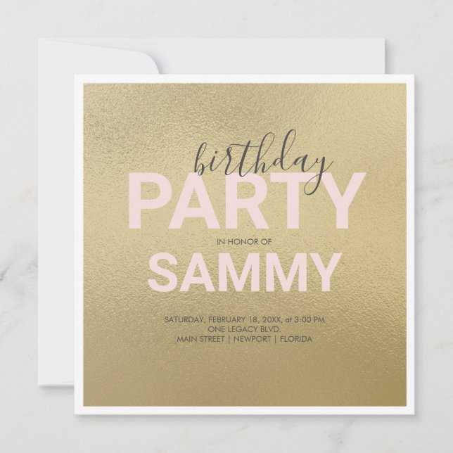 Watercolor Faux Gold y Pink Birday Party (Anverso)