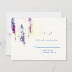 Watercolor Feathers Boho Wedding RSVP