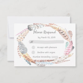 Watercolor Feathers Rustic Bohemian Wedding RSVP