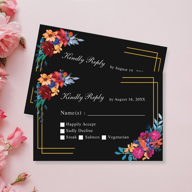 Watercolor Fiesta mexicana Boda Negro Tarjeta RSVP (Subido por el creador)