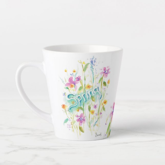 Watercolor Flor Café Té Taza de tazas China (Izquierda)