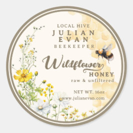 Watercolor Flor silvestre Honeycomb Abeja Etiqueta