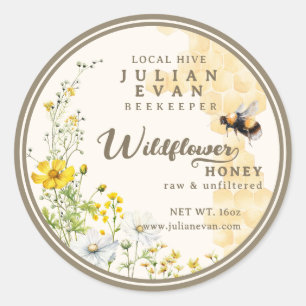 Watercolor Flor silvestre Honeycomb Abeja Etiqueta