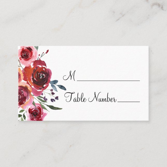 Watercolor Floral Boda Nombre Tarjetas de plaza (Anverso)